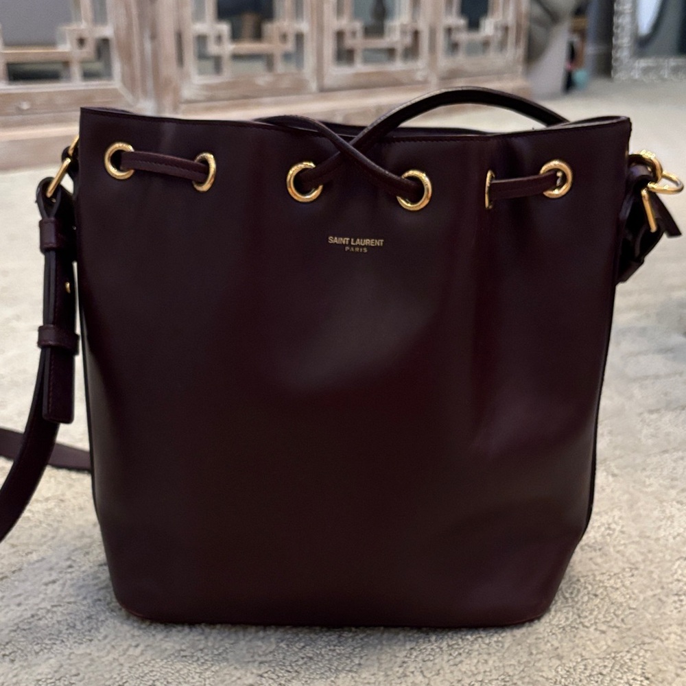 Saint Laurent Burgundy Shoulder Bag with Gold Accents
